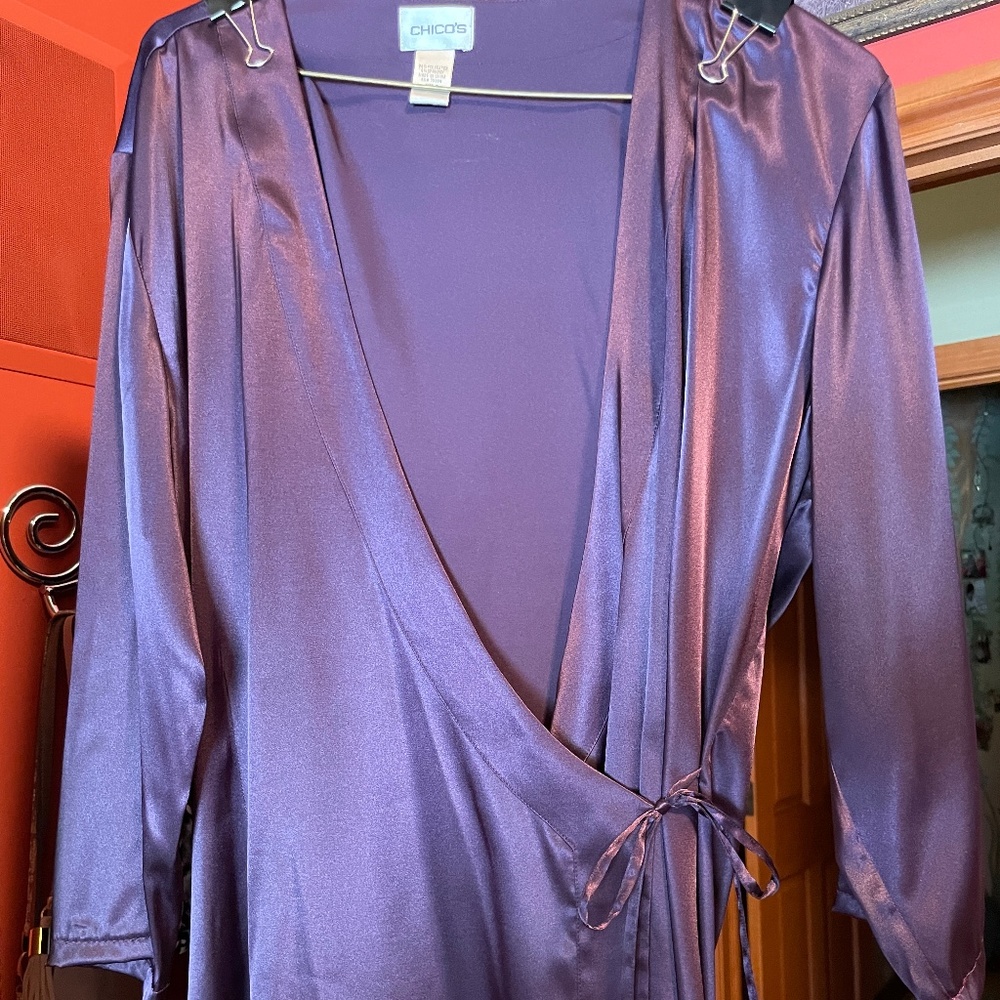 Purple satin Chicos size 3 top/jacket with side tie